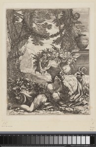 Pan met bacchante en vruchtenkorfdragers