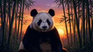 Panda in Bamboo Sunset