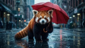 Panda in the Rain