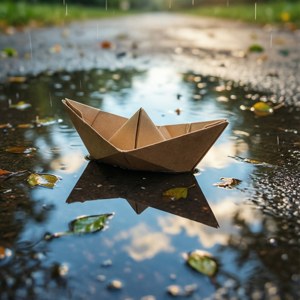 Paper Boat in Puddle