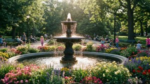 Park Fountain in Bloom