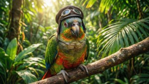 Parrot in Tiny Pilot Hat