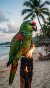 Parrot on Tiki Torch