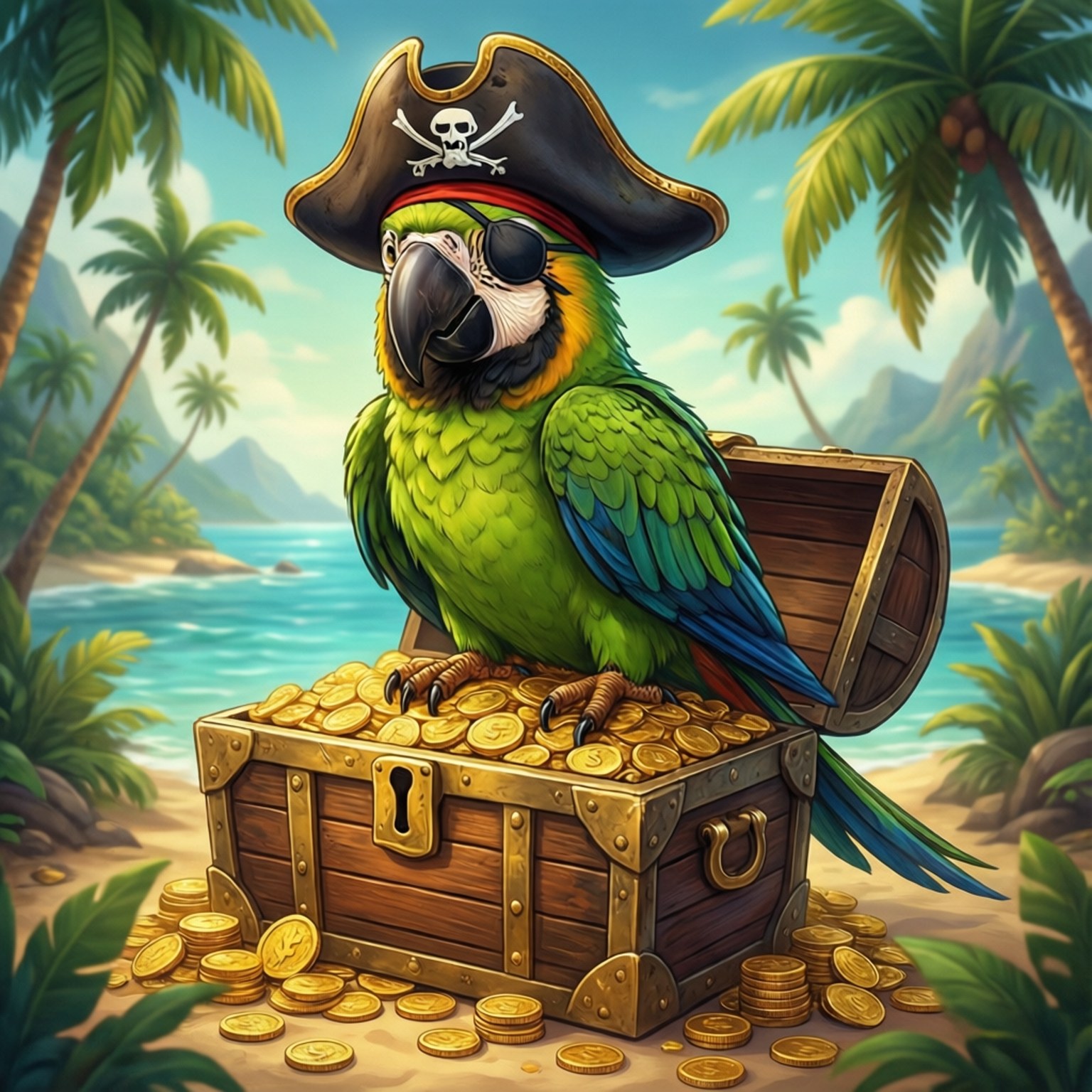Parrot's Treasure Chest by Wallpapers.art Studio