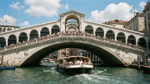 Passing Ferry Under Rialto