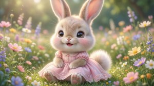 Pastel Bunny in Flower Field