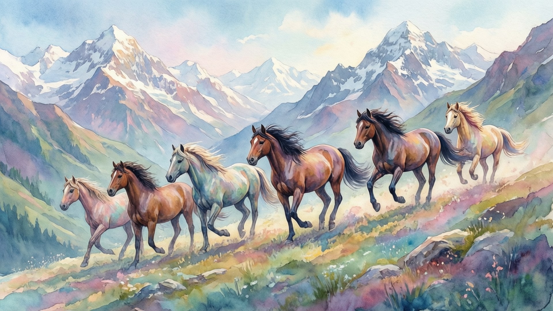 Pastel Gallop in the Highlands by Wallpapers.art Studio