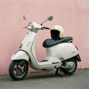 Pastel Vespa with Helmet