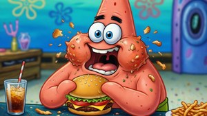 Patrick Eating Krabby Patty