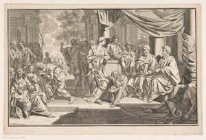 Paulus en Barnabas predikend voor de tempel