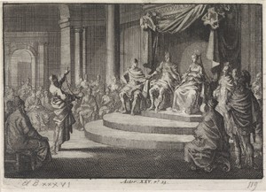 Paulus geketend voor koning Agrippa