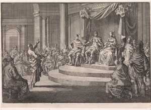 Paulus geketend voor koning Agrippa