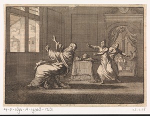 Paus Innocentius XII valt kort na zijn verkiezing voor het venster van het Quirinaal achterover, 1691