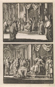 Paus Sixtus V met een tiara gekroond / Japanse afgezanten begroeten paus Sixtus V