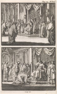 Paus Sixtus V met een tiara gekroond /Japanse afgezanten begroeten paus Sixtus V