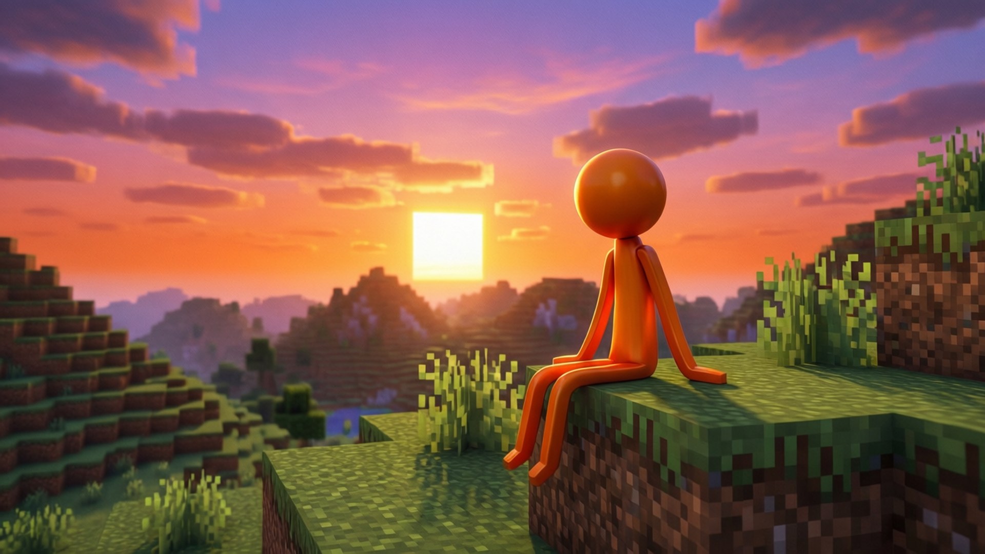 Peaceful Minecraft Sunset by Wallpapers.art Studio