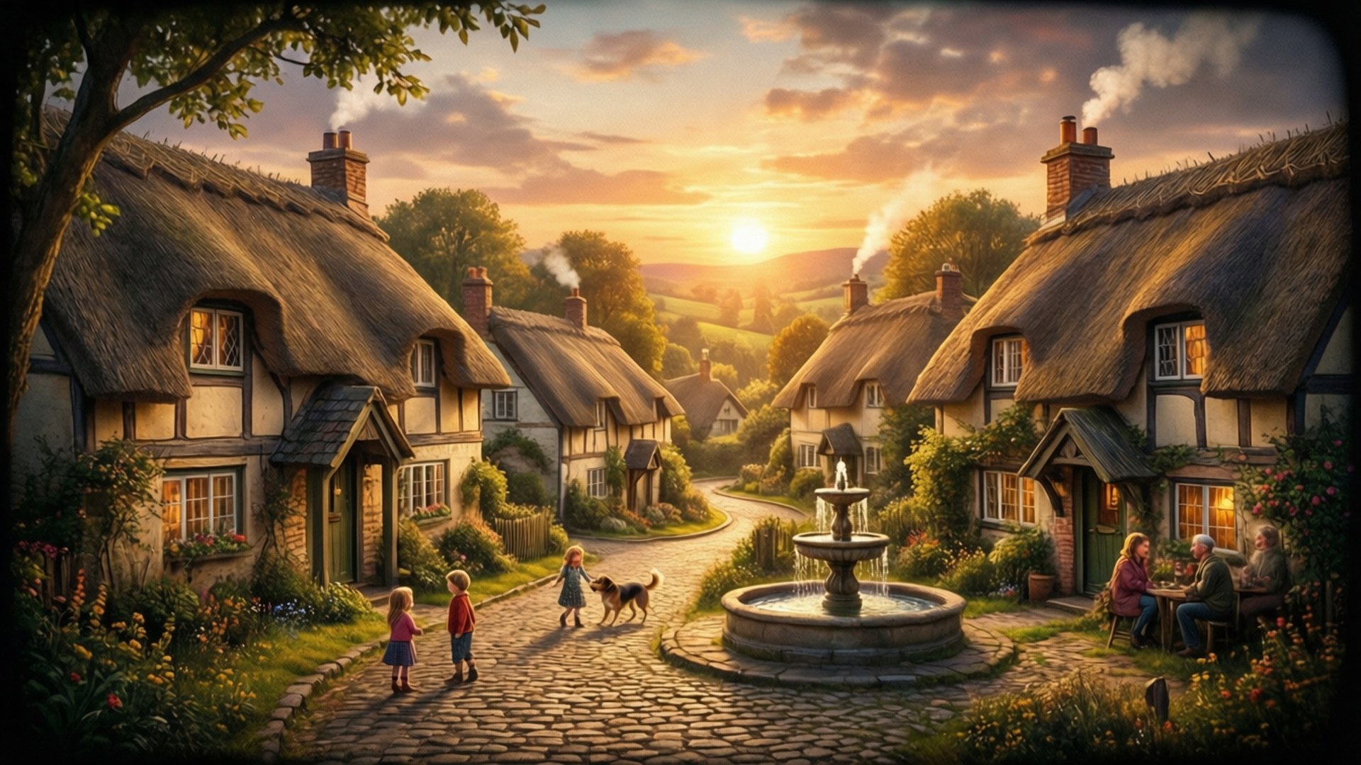 Peaceful Village Eve by Wallpapers.art Studio