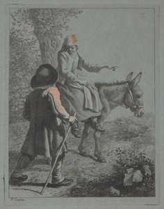 Peasant Woman Seated on a Donkey and a Peasant Man