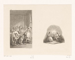 Pedro de Moya biedt Arsenie zijn manuscript aan en een vignet met Gil Blas en Aurora
