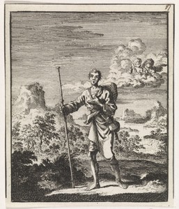 Pelgrim in een berglandschap