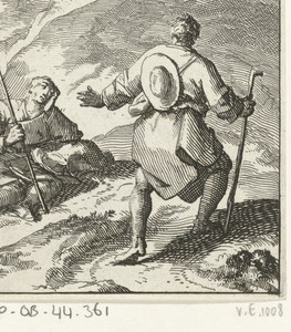 Pelgrim treft een andere pelgrim slapend langs de weg