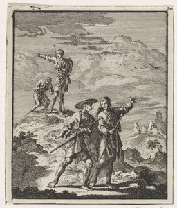 Pelgrims in een berglandschap