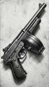 Pencil Sketch Tommy Gun