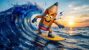 Pencil Surfs Ink Wave