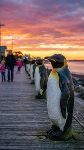 Penguin Bollards at Dusk
