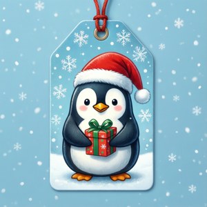 Penguin Santa Hat Tag