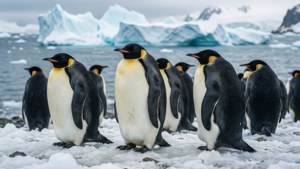 Penguins on Icy Shore