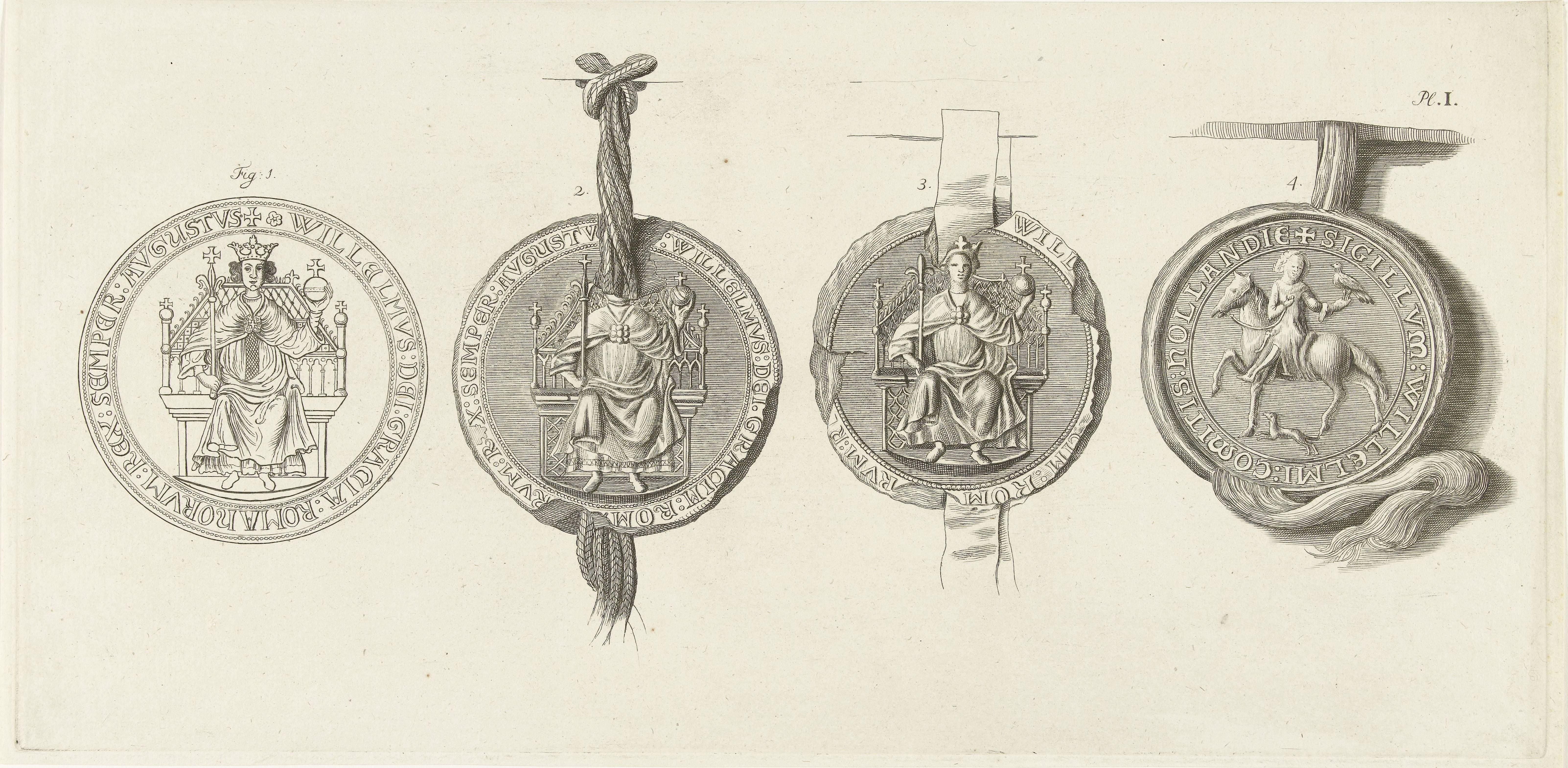 Penning en drie zegels met Willem II by Abraham Delfos