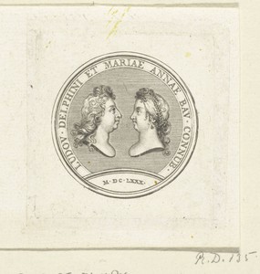 Penning met bustes van Lodewijk van Frankrijk en Maria Anna van Beieren