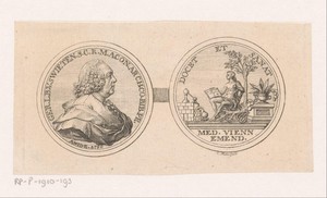 Penning met het portret en personificatie op Gerard van Swieten