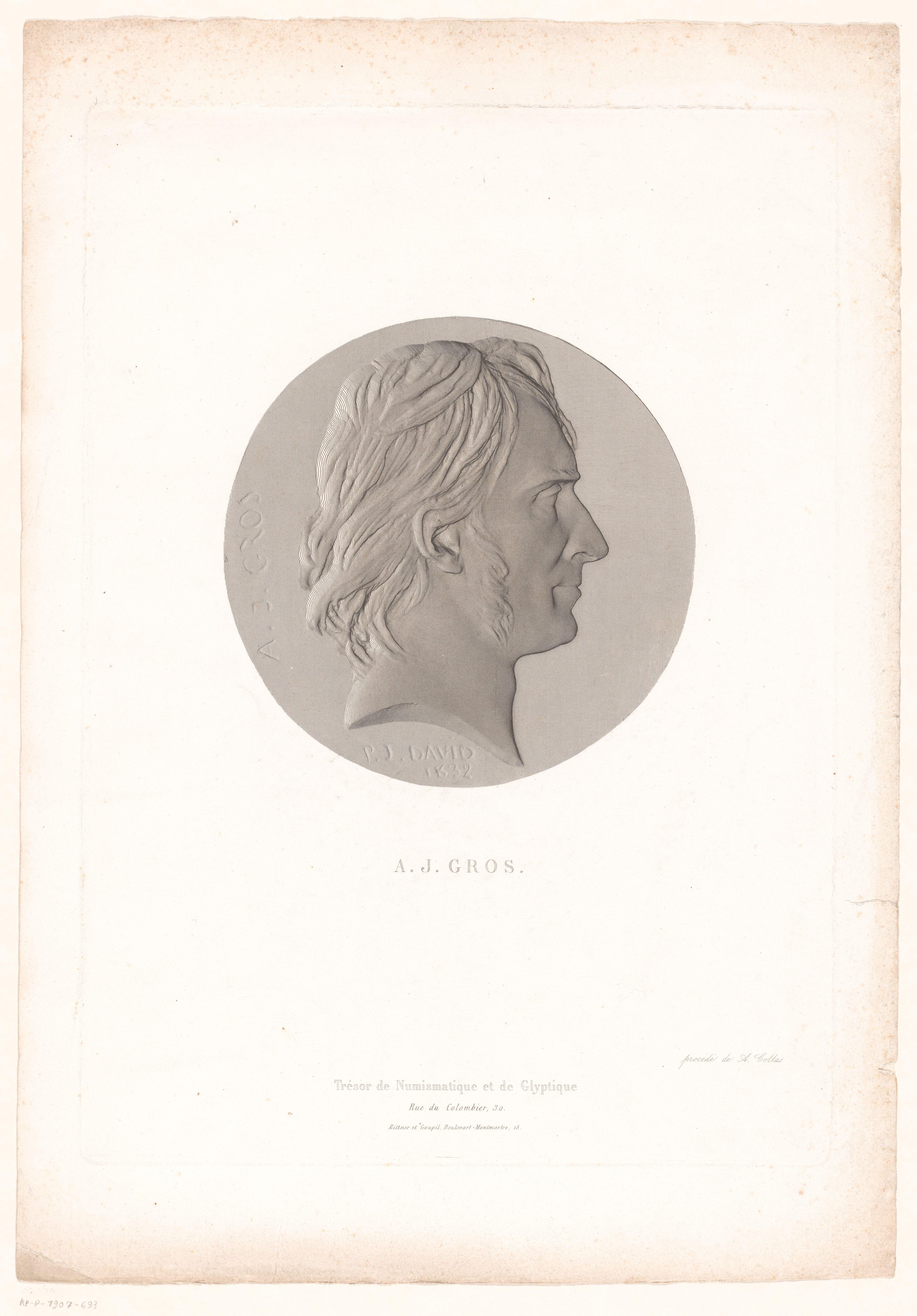 Penning met het portret van Antoine-Jean Gros by Achille Collas