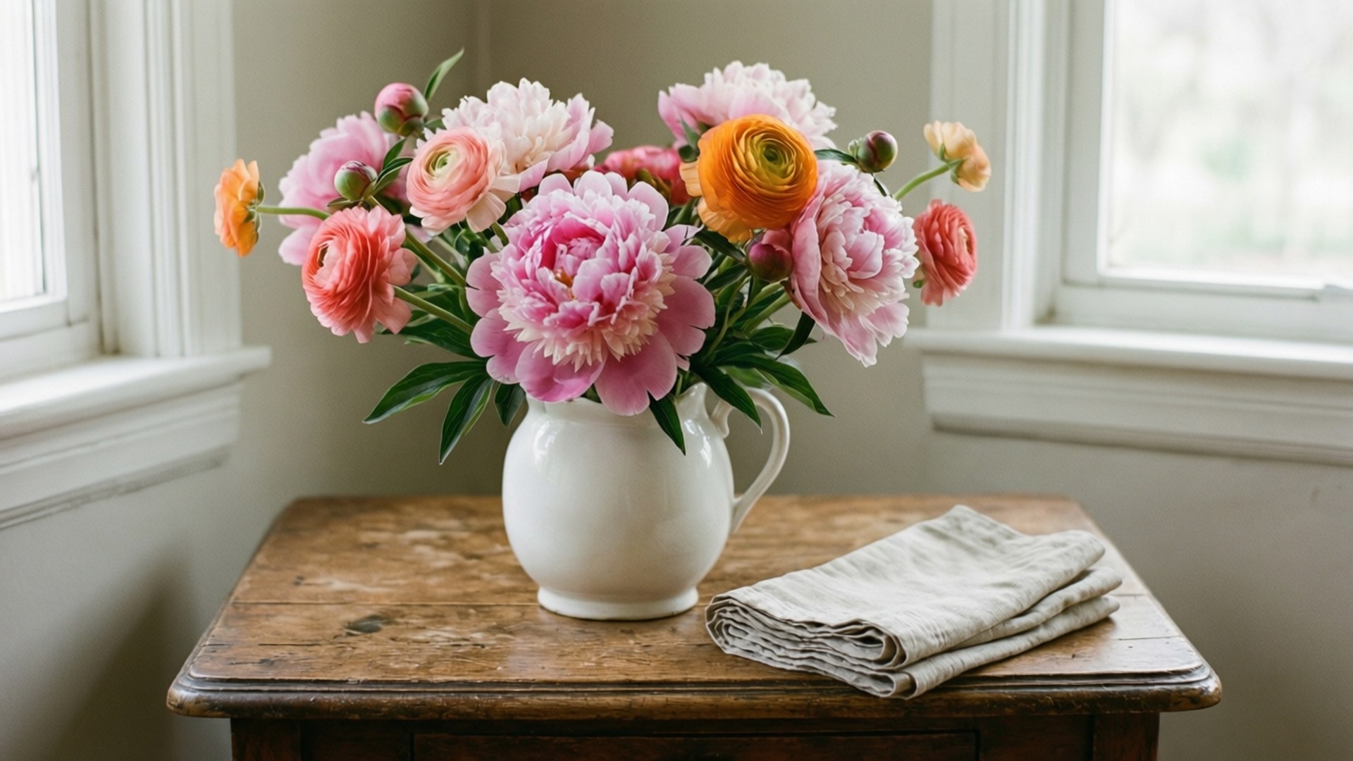 Peonies in Ceramic Vase by Wallpapers.art Studio
