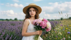 Peony Girl in Lavender Field