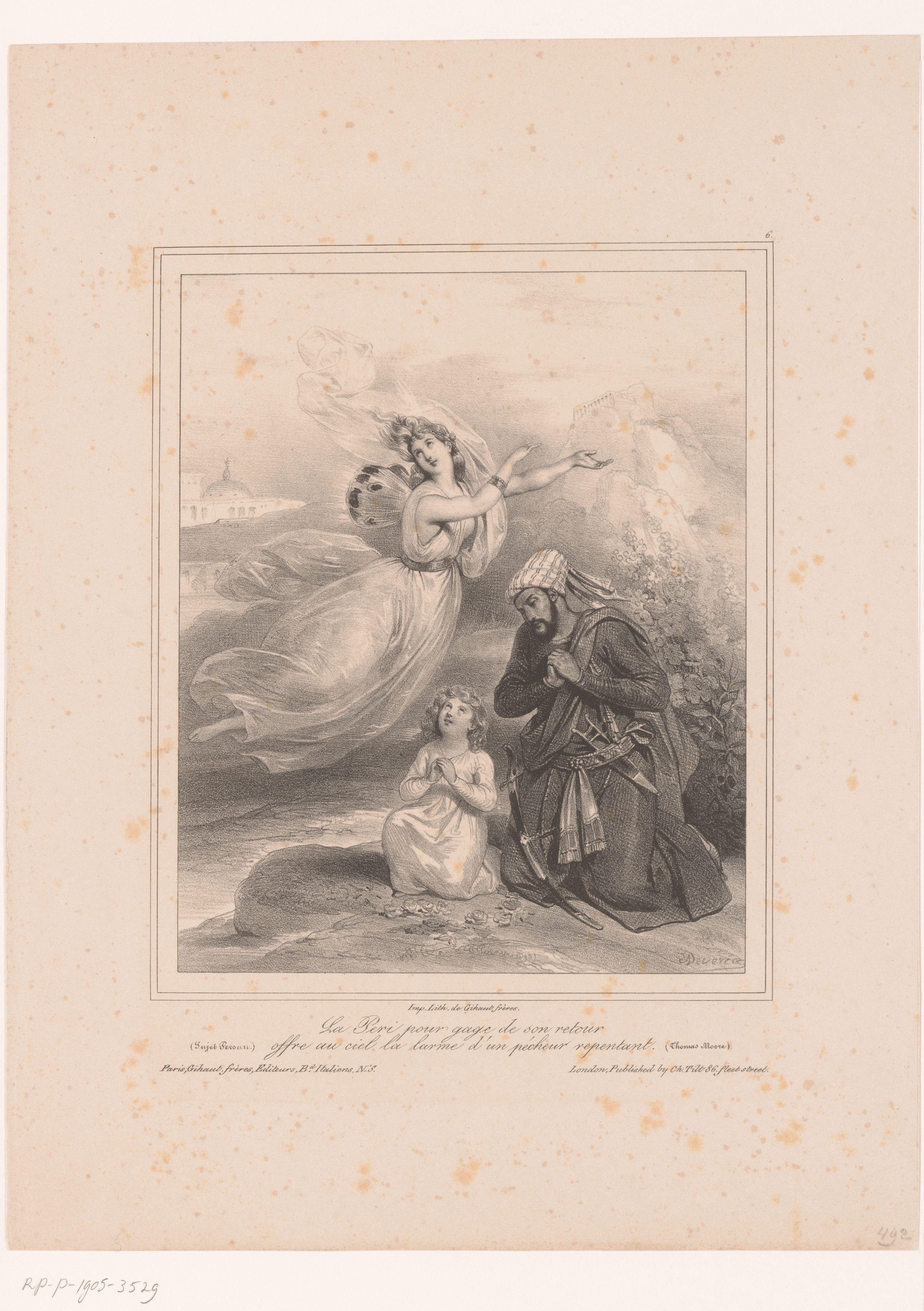 Peri biedt de hemel een traan van een berouwvolle zondaar by Achille Devéria