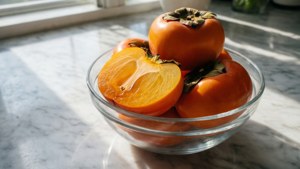 Persimmons in Glass Bowl