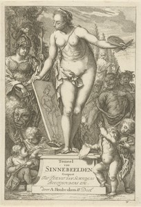 Personificatie van de schilderkunst op een sokkel