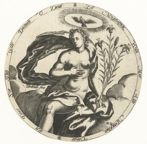 Personificatie van de vrede met lelietak en duif