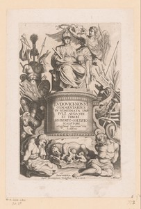 Personificatie van Rome, gezeten op een zuil en gekroond door de Overwinning