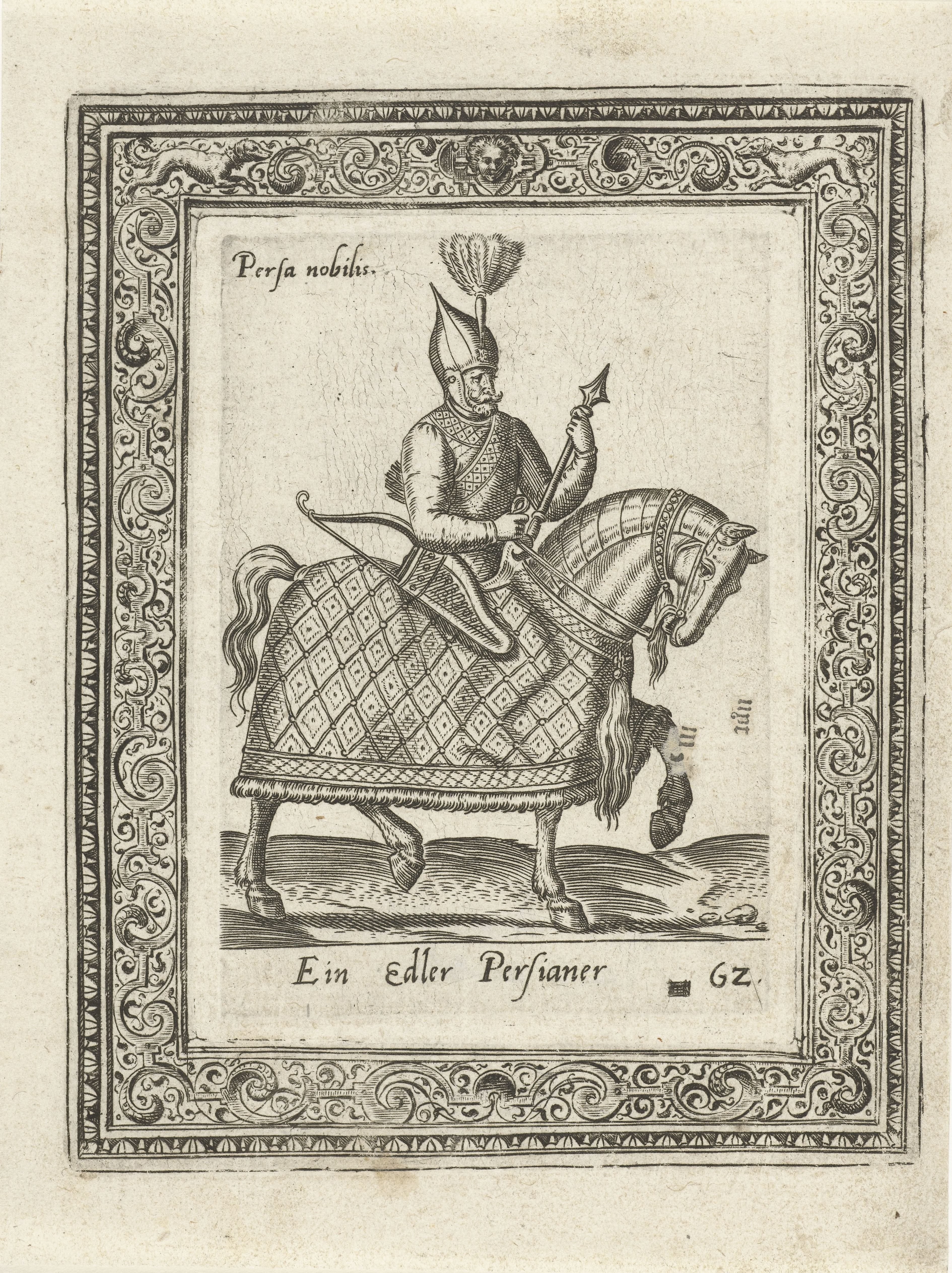 Perzische edelman te paard by Abraham de Bruyn