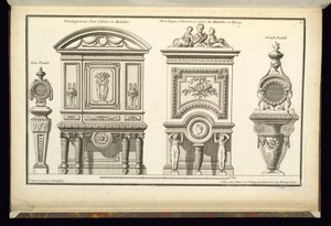 Petite Pendule [...] Developpement d'un Cabinet our Médailler [...] Autre Espece d'Armoire à serrer des Medailles ou Bijoux [...] Grande Pendule