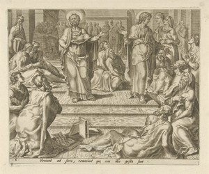 Petrus en Johannes tussen hun leerlingen