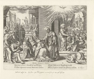 Petrus, Johannes en Filippus zegenen gelovigen in Samaria