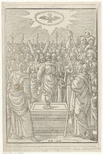 Petrus, Johannes en Paulus door andere heiligen omgeven