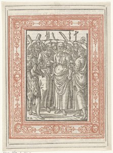 Petrus, Johannes, Paulus en Johannes de Doper door andere heiligen omgeven
