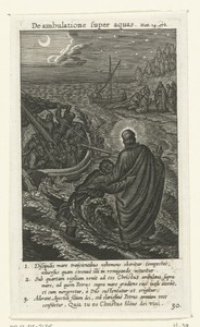 Petrus probeert over het water te lopen naar Christus