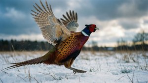 Pheasant in Flight Winter